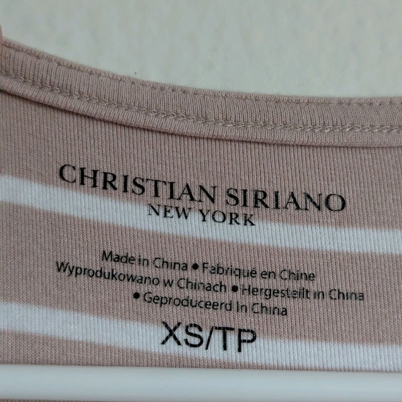 Christian Siriano Beige White Striped Short Sleeve Top Women Sz XS Cotton Blend - Picture 2 of 7